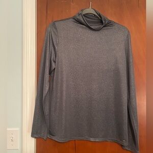 Tommy Hilfiger Women’s Silver Gray Sparkle Turtleneck Long-Sleeve Top